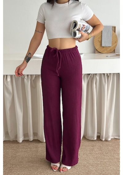 Noa & Noa Kadın Bol Paça Sardonlu Kalın Pantolon Kışa Özel & Konforlu Stil Bordo