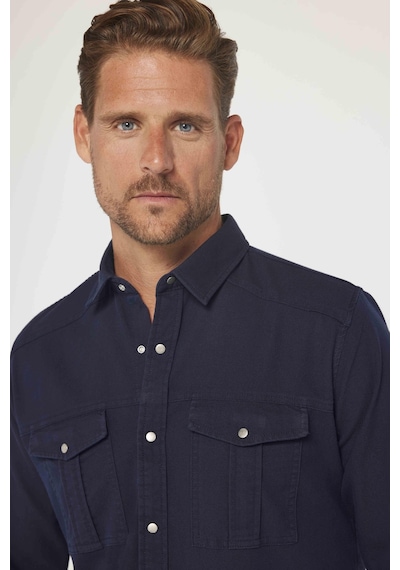 Tudors Erkek Slim Fit Uzun Kollu Spor Yaka Yıkamalı Çift Cepli Armürlü Denim Kot Lacivert Gömlek-31303 Lacivert