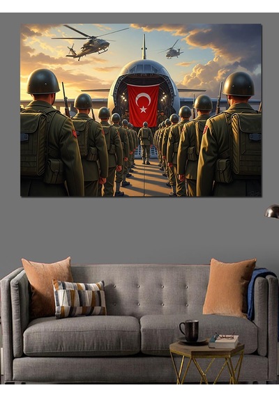 Ahşap Tablo Türk Bayraklı Askerler Ve Operasyon