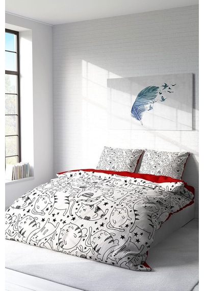 %100 Pamuk Saten Çift Kişilik Nevresim Takımı Catsy, Monohome38878 Nocolor-3594f85a