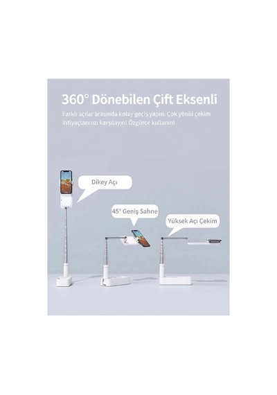 Hymark Canlı Yayın Braketi Çok Fonksiyonlu Led Işıklı 360 Derece Kumandalı Selfie Telefon Standı Çok Renkli