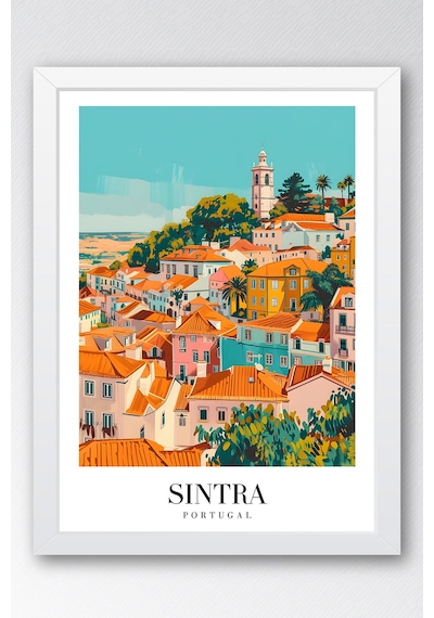 Sintra Portugal Vintage Seyahat Posteri Çerçeveli Tablo - Premium Portekiz Masalsı Duvar Dekoru Beyaz