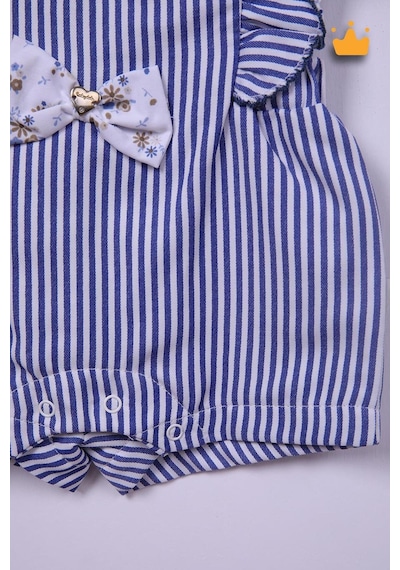 Babyhola Kız Bebek Bayramlık Takım Marin Desen Salopet Bluz 12931 Göründüğü Gibi