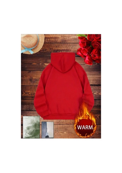 Medinenur Fermuar Desenli Kedili Kapüşonlu Oversize Sweatshirt Kırmızı