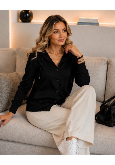 Unika Boutique Kadın Kapüşonlu Çilek Hırka Siyah