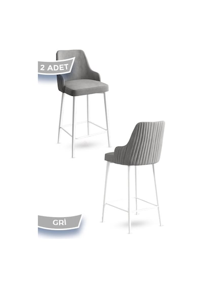 Canisa Enox Serisi,2 Adet Gri Sandalye Yemek Odası Bar Sandalyesi, Babyface Kumaş, Beyaz Metal Ayak, Sandalyeler Gri Ayaklar Beyaz
