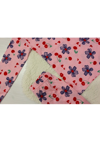 Durukoza %100 Pamuk Kız Çocuk Pijama Takımı Çiçekli 4 Mevsim Pembe