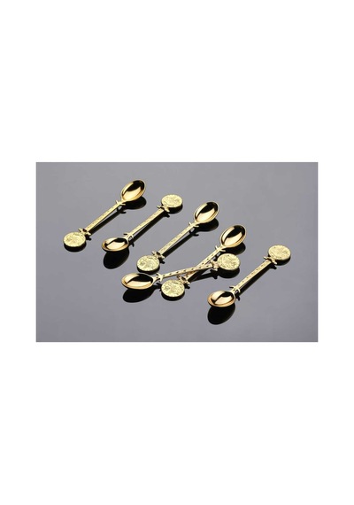 Çay Kaşığı Seti 12 Parça Osmanlı Motifli Metal Gold Gold Tonlu