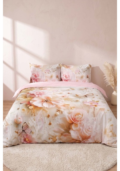 Pembe Elara 3d Flower Çift Kişilik Nevresim Takımı 4 Parça