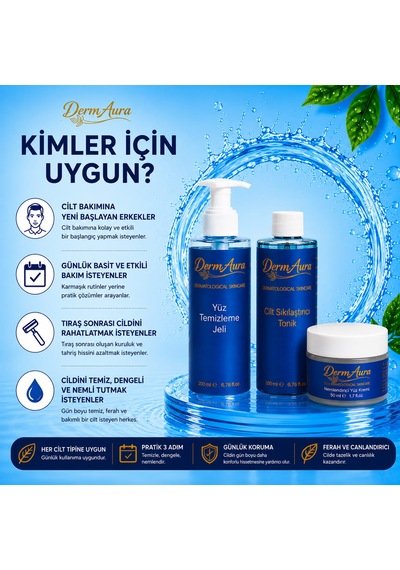 Erkekler İçin Günlük Cilt Bakım Seti 3'lü Bakım Seti