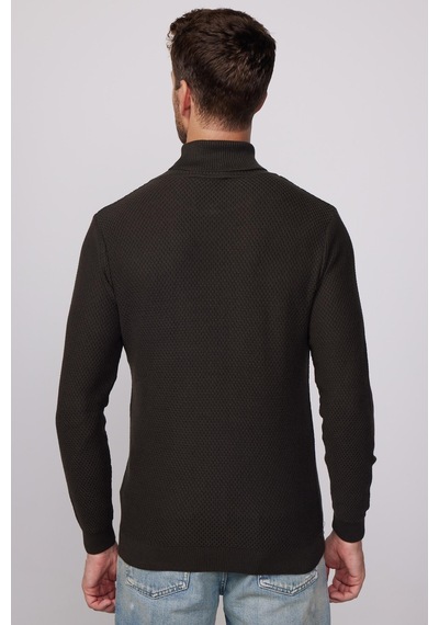 Tudors Slim Fit Dar Kesim Balıkçı Yaka Desenli Erkek Kazak-25765-gri Gri