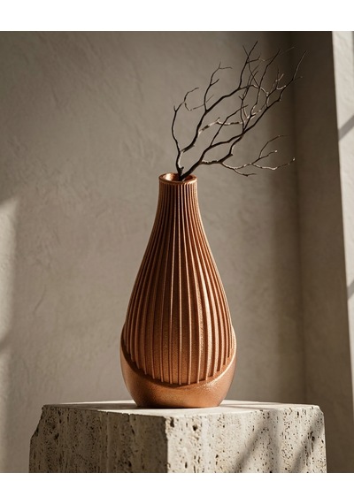 Liva Çizgili 3d Dekoratif Vazo Bronz
