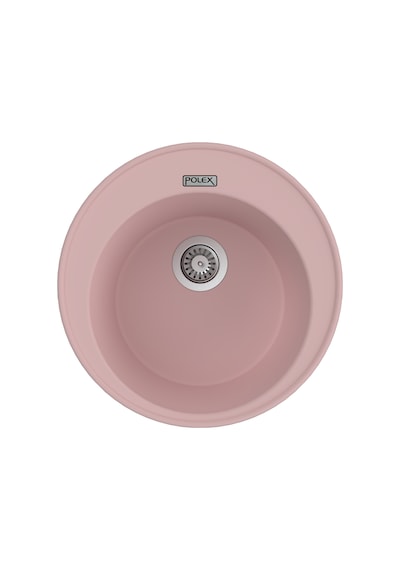 Polex Cristalüx Granit Evye P-06 Pembe Tezgah Altı Ve Tezgah Üstü Oval Mutfak Evyesi 51.5x51.5 CM
