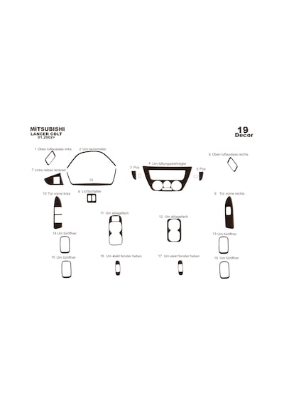 Mitsubishi Lancer Torpido Kaplama 2002-2009 19 Parça Koyu Meşe