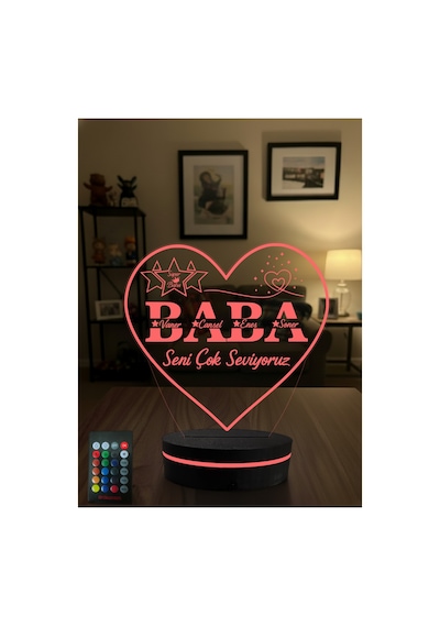 Kişiye Özel Babalar Günü Hediyesi İsimli 3d Led Gece Lambası Rgb Kumandalı Adaptörlü