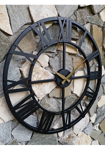 Ferforje Duvar Saati Otantik 5510 B Siyah 55Cm 3Boyutlu Sessiz Siyah