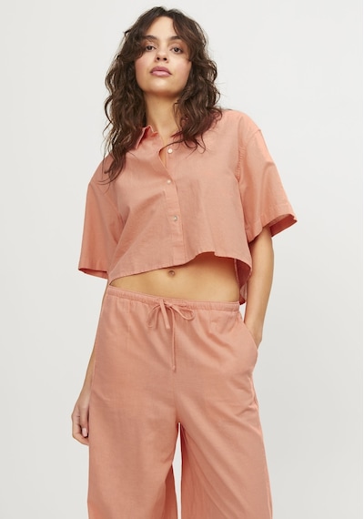 Jack & Jones Kadın Crop Keten Gömlek - Lulu 12231335 Peach Echo Bej