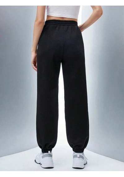 Qutie Letter Graphic Elastic Waist 4 Mevsim Eşofman Siyah