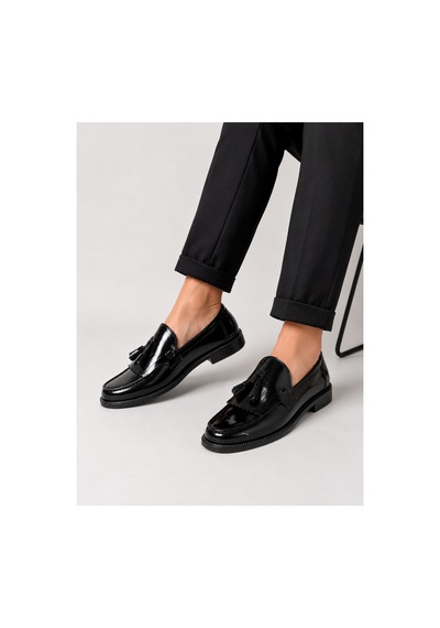 Yalçın Erkek Siyah Rugan Loafer Püsküllü Klasik Ayakkabı Siyah - 905433889 Siyah