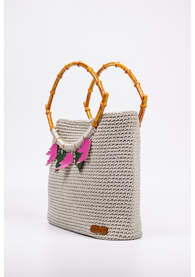 Fabric Craft Bag Gri Tığ Dokulu Bambu Saplı El Çantası Gri Gri