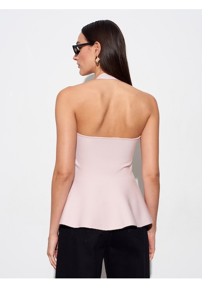 Dilvin 10787 Halter Yaka Peplum Triko Bluz-pudra