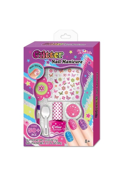 Tokidas Glitter Nail Manicure - Ojeli Simli Stickerlı Parıltılı Tırnak Manikür Makyaj Güzellik Seti N01ba-pembe