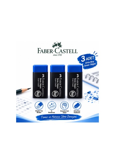Orta Boy Sınav Silgisi 3 Adet Yumuşak Silgi Faber-castell