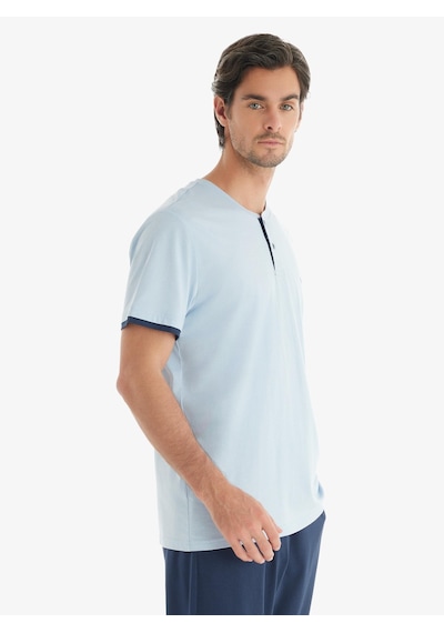 Blackspade Erkek Premium Kısa Kol Kapri Mavi Pijama Takım C0t1n7o04 Mavi