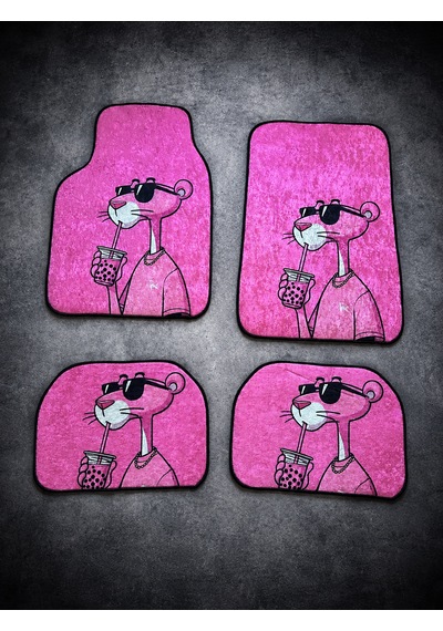 Pembe Panter Dekor Paspas A Kalite Baskılı Oto Halı Paspas Takımı 4 Takım Ön Arka Takım