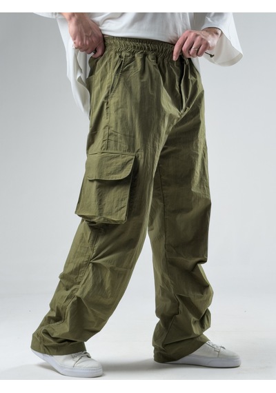 Cocopelli Tasarım Kargo Cepli Paraşüt Kumaş Yeşil Baggy Pantolon Coc3081