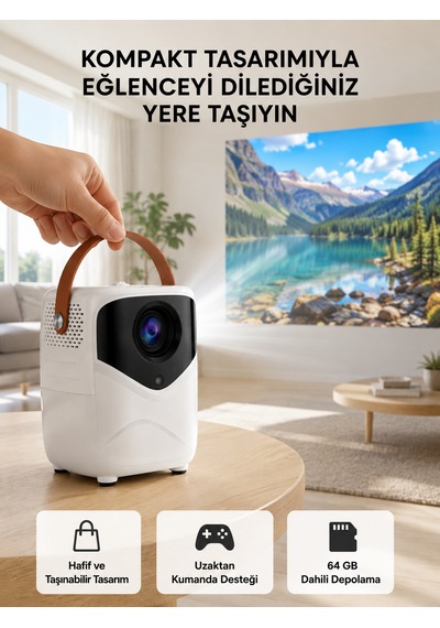 Mini Akıllı Projektör 1080p Full Hd, 64gb Depolama, 2gb Ram, Uzaktan Kumanda Destekli Yeni Nesil - Lisinya