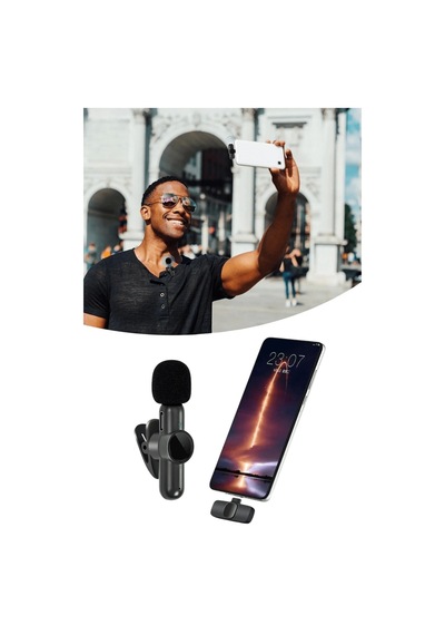 Type C Apple Uyumlu iPhone Dönüştürücülü Kablosuz Yaka Mikrofonu Android Ve Mini Mikrofon Lisinya