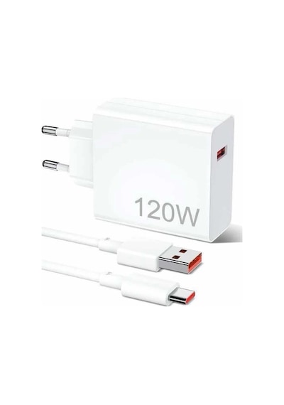 Mey İthalat 120w Şarj Aleti Hızlı Çift Turbo Şarj Aleti Seti Beyaz