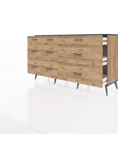 Kronos Konsol 9 Çekmeceli 176x59x99 Çam-antrasit/çam Çam-antrasit/çam