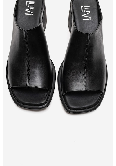 Luvishoes Sorex Siyah Cilt Hakiki Deri Kadın Kalın Topuklu Terlik