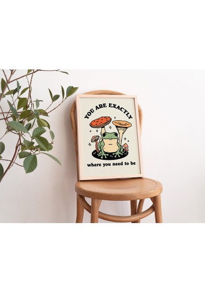 Kurbağa Mantarı Cottagecore, Sevimli Kurbağa, Pozitif, Retro Duvar Dekoru, Büyük Sanat