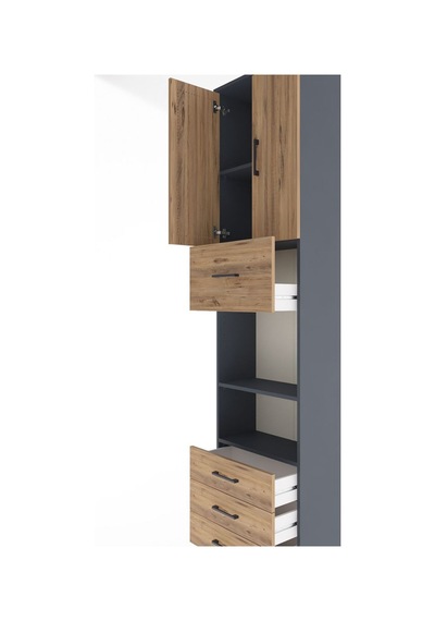Arges Dolap 4 Raflı 4 Çekmeceli 2 Kapaklı 60x30x243 Antrasit-çam Antrasit