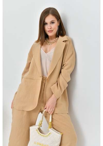 Ftz Women Kadın Keten Ceketli Takım Beige 30777-beige Bej