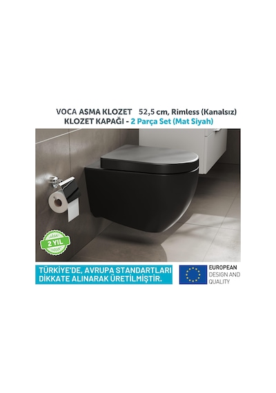 Aqua Bagno Voca Asma Klozet 54 Cm. , Mat Siyah -set 2 Parça -dp Kapak Dahil Siyah