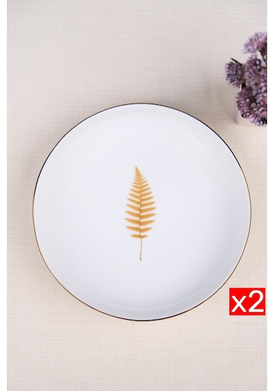 Tabak Evi Porselen Natura Fern Altın Yaldız Çukur Tabak 18,50cm 2 Li Çok Renkli