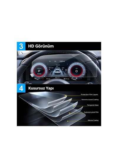 Nissan Qashqai Uyumlu 2022-2026 Model Multimedya Ve Dijital Gösterge Panel 9h Nano Ekran Koruyucu 2li Set
