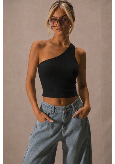 Cool Tarz Kadın Tek Omuz Crop Atlet Esnek Slim Fit Süprem Kumaş Asimetrik Yaka Bluz Siyah Siyah Cool Tarz Kadın Tek Omuz Crop Atlet Esnek Slim Fit Süprem Kumaş Asimetrik Yaka Bluz Siyah Siyah