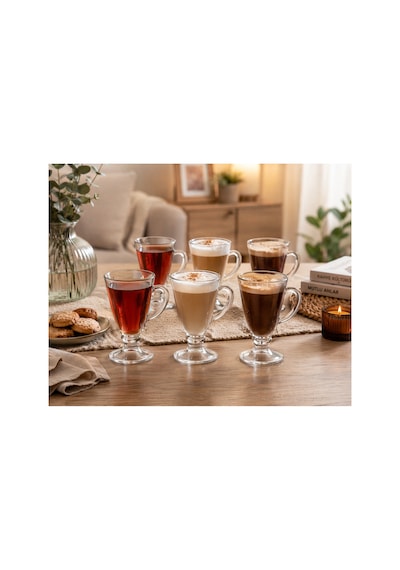 6 Lı Cam Ayaklı Bardak Seti,130 Ml,çay,kahve,türk Kahvesi,espresso Bardağı,cam Kupa Seti Şeffaf