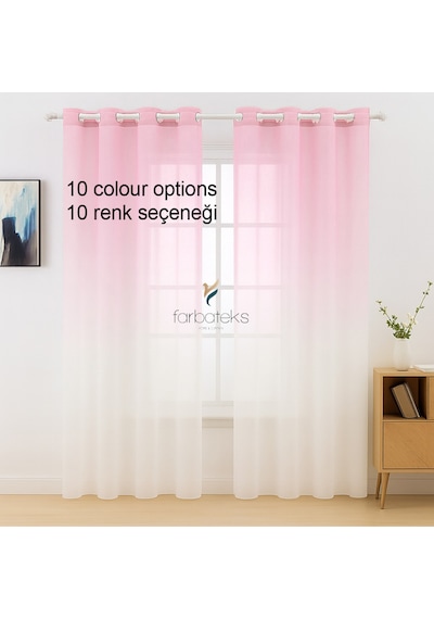 Pembe Pudra Renk Renkli Rustik Kuşgözü Tül Perde Degrade Renk Geçişli Tül Perde 450 X 260