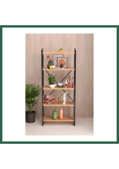 Bezos 5 Raflı Metal Kitaplık Ceviz 180 Cm Bzs01