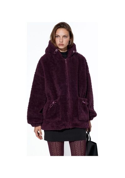 Hiccup Oversize Kapüşonlu Dokulu Ceket Leylak Moru