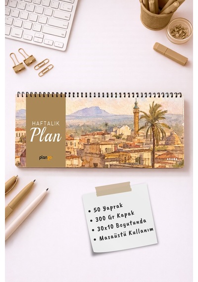 Tarihsiz Spiralli Haftalık Masaüstü Planlayıcı - Adana - 10x30 Cm Plango Turkuaz