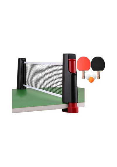 Kırmızı -siyah Tüm Masalara Uyumlu Mekanizmalı Masa Tenisi Filesi 2 Raket 3 Top Set Diğer