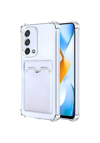 Oppo A74 Uyumlu Kamera Korumalı Kartlıklı Köşeleri Airbag Tasarımlı Darbe Önleyici Şeffaf