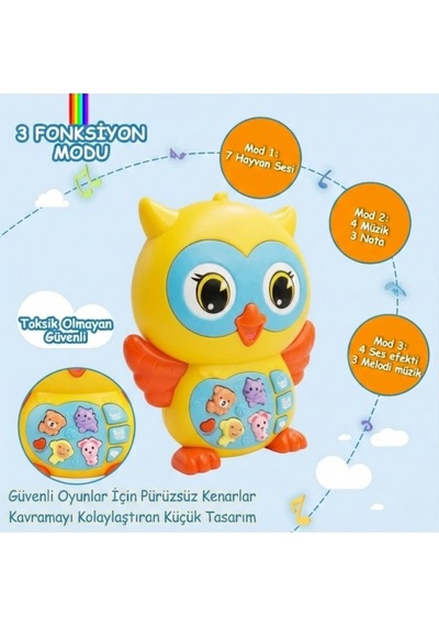 Sevimli Baykuş Piyanolu Bebek Oyuncağı - Işıklı Sesli Müzikli Eğitici 3 Mod & Hayvan Sesli
